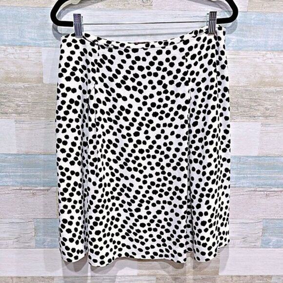 LOFT Brushstroke Polka Dot Pleated Skirt Black White Womens 8 - Picture 1 of 4